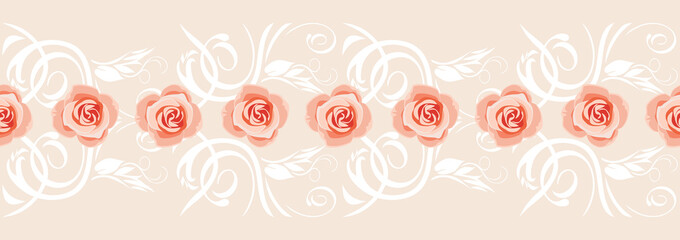 Decorative border with pink roses for greeting card