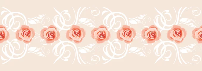 Glasschilderij Bloemen Decoratieve rand met roze rozen voor wenskaart