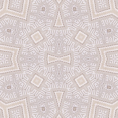 Cotton white crochet background, backdrop for scrapbook, top view. Collage mirror reflection. Seamless kaleidoscope montage for cushion, blanket, pillow, plaid, tablecloth, cloth, bed cloth