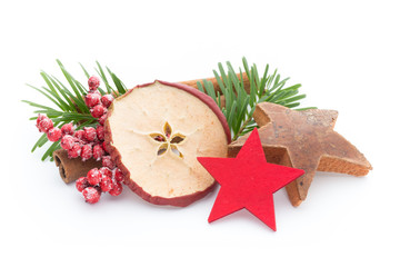 Christmas spices. Apple, anise, stars, cinnamon, pine. Isolated
