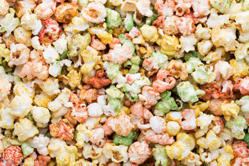 Colored Popcorn texture background. Sweet popcorn.