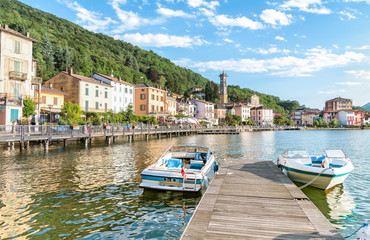 Fototapeta na wymiar Porto Ceresio is a comune on Lake Lugano in the province of Varese in the italian region Lombardy, Italy