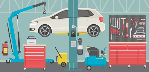 Interior of a car repair shop