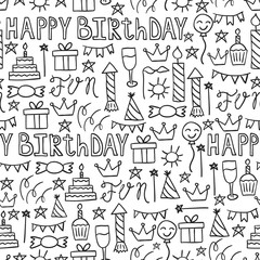 Doodles seamless pattern vector set.