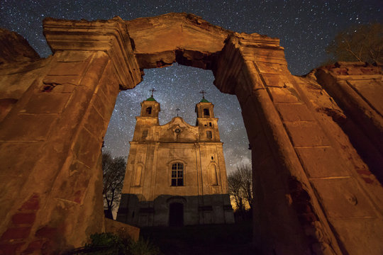 Old church under stars