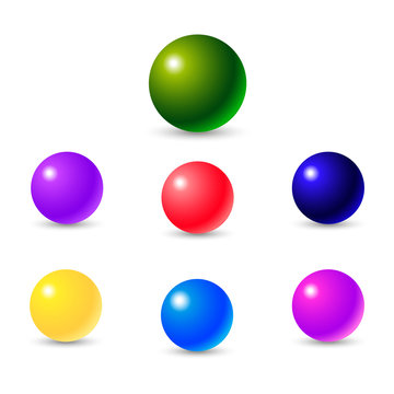 Collection of colorful glossy spheres isolated on white. Vector illustration for your design