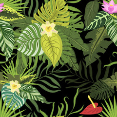 Nature flowers wreath illustration seamless pattern