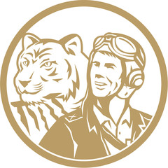 World War 2 Pilot Airman Tiger Gold Circle Retro