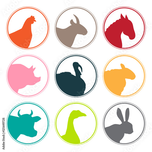 "Set of farm animals logo" Imágenes de archivo y vectores libres de