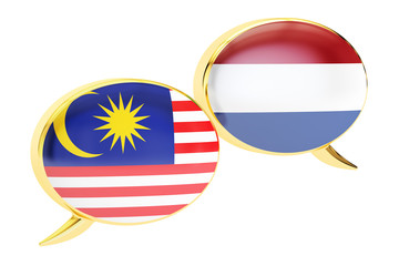 Speech bubbles, Malaysian-Dutch translation concept. 3D renderin