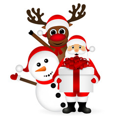 Santa Claus with snowman and reindeer cartoon