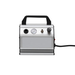 Portable car air compressor. Compressor on white background