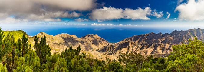 Panorama view of Anaga mountains and valley view from Mirador El Bailadero, Tenerife island, Spain