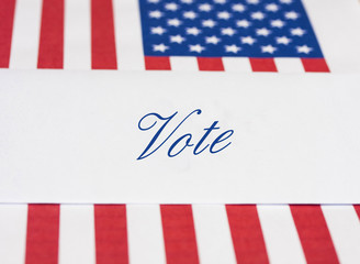 Vote card with USA flag background
