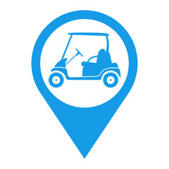 Icono plano localizacion carro golf azul