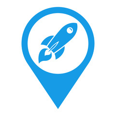 Icono plano localizacion cohete espacial azul © teracreonte