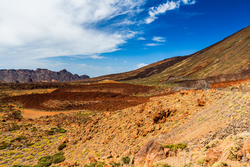 Teide National Park, Tenerife, Spanish Canary Islands showing the weathered red volcanic soil closely resembling that on Mars which has resulted in this becoming a testing ground for Mars projects