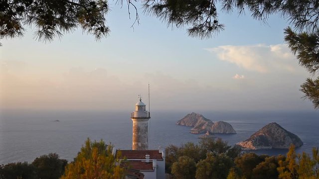 Lighthouse on Gelidonya cape in day time in Adrasan Antalya Turkey.