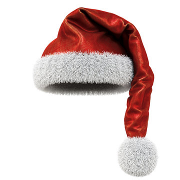 Santa Claus red hat isolated on white background. 3D illustration.