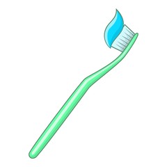 Toothbrush and toothpaste icon. Cartoon illustration of toothbrush and toothpaste vector icon for web design