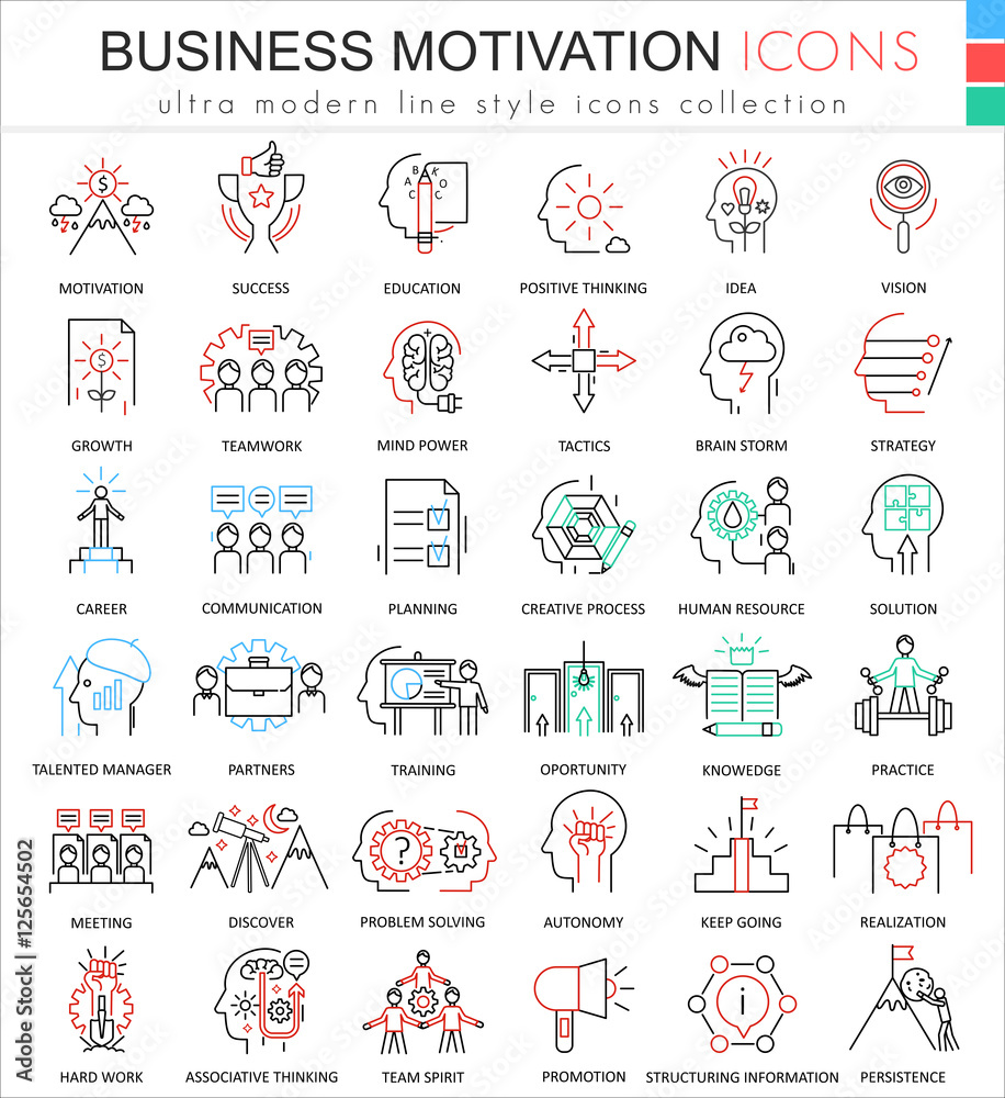 Poster Vector Business motivation and discipline ultra modern color outline line icons for apps and web design.
