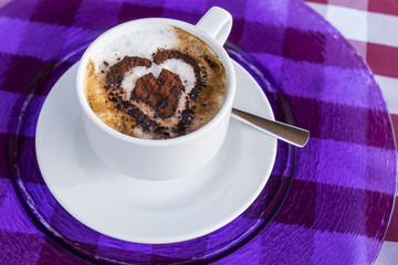 Cappuccino with Heart Shape in Cocoa Powder on Top