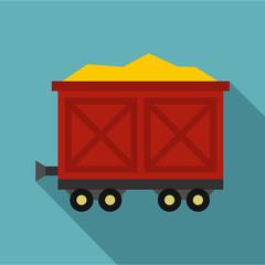 Cart on wheels with gold icon. Flat illustration of cart on wheels with gold vector icon for web