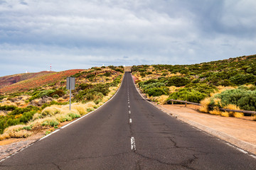 Endless road in Teide National Park, Tenerife, Canary islands, Spain - obrazy, fototapety, plakaty