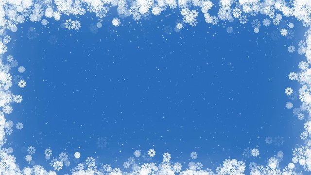 Abstract Christmas blue background. Winter card frame with snowflakes. Computer generated seamless loop.