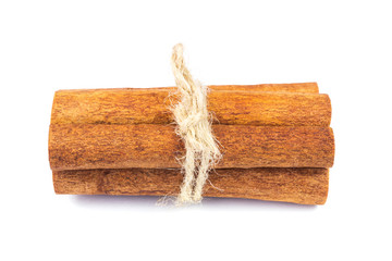 Group of cinnamon sticks isolated on white background.