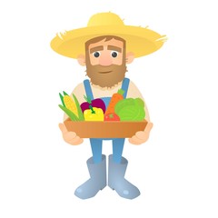 Farmer with vegetables icon. Flat illustration of farmer with vegetables vector icon for web