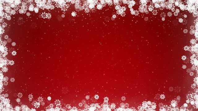 Abstract Christmas red background. Winter card frame with snowflakes. Computer generated seamless loop.
