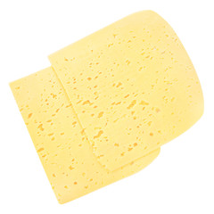 Slices of Swiss cheese with holes isolated on white background