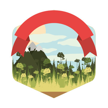 recommend clip art: frame with forest and Snowy Mountains superior ribbon vector illustration