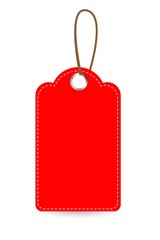 Red Shining Blank Tag, stitching effect isolated on white