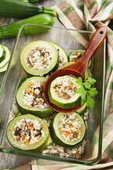 Zucchini with meat and rice