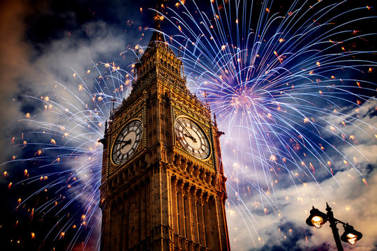 Big Ben With Fireworks. New Year's Eve