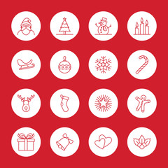 Christmas and new year icon set vector illustration - outline on white circle