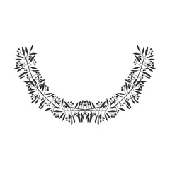 gray scale decorative olive branch half crown vector illustration