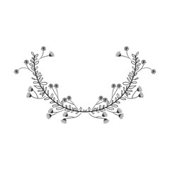 gray scale decorative half crown floral branch vector illustration