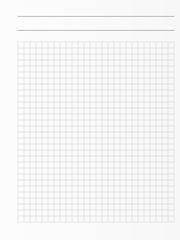 School notebook paper sheet. Exercise book page background. Squared notepad backdrop