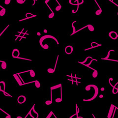 Seamless pattern from hand drawn music notes and symbols. Endless vector backdrop