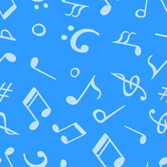 Seamless pattern from hand drawn music notes and symbols. Endless vector backdrop