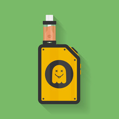 Icon of Vape device with ghost silhouette. Electronic cigarette with e-liquid. Vector Vaping symbol. Box mod with Rebuildable tank atomizer, clearomizer, cartomizer.