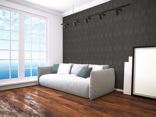 Modern bright interior . 3D rendering