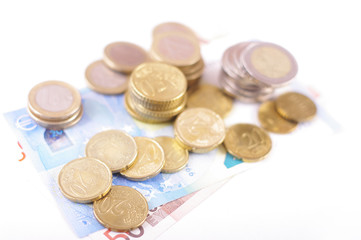 Geld, Euromünzen und Scheine