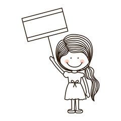 silhouette girl holding poster with ponytail vector illustration