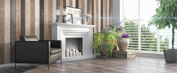 Modern bright interior . 3D render