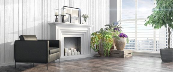 Modern bright interior . 3D render