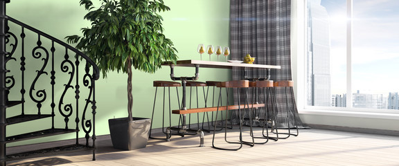 Modern bright interior . 3D render